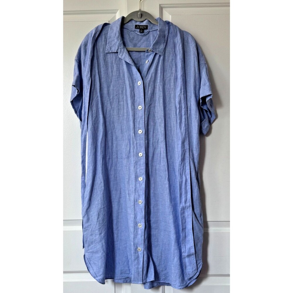 J. CREW Capitaine belted 100% linen shirt-dress in blue chambray BY784  XL